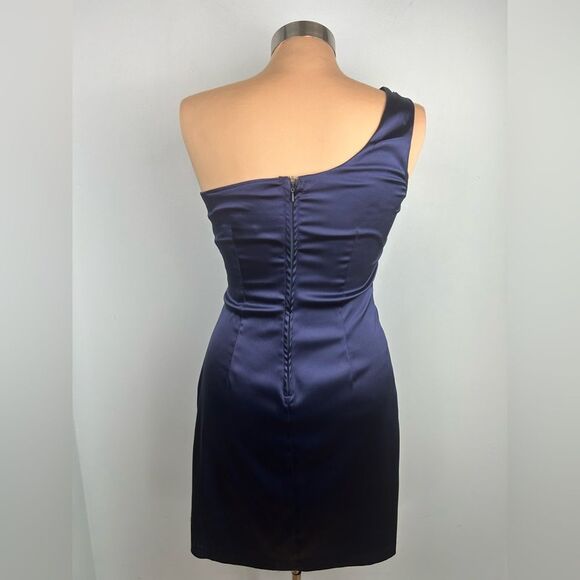 City Triangles Satin Navy Cocktail Dress One Shoulder Appliques Cutouts Sz 3 - Picture 3 of 15